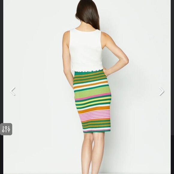 Small BCBGENERATION Striped Sweater Pencil Skirt Green Pink Yellow Orange White - Picture 3 of 9